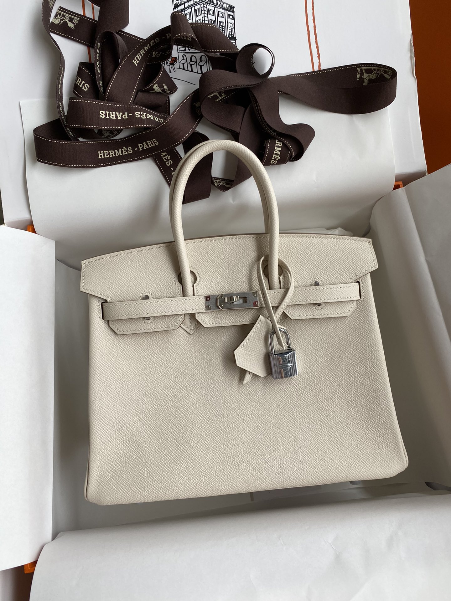 Hermes Birkin 25CM Epsom Leather Handbag Snow White